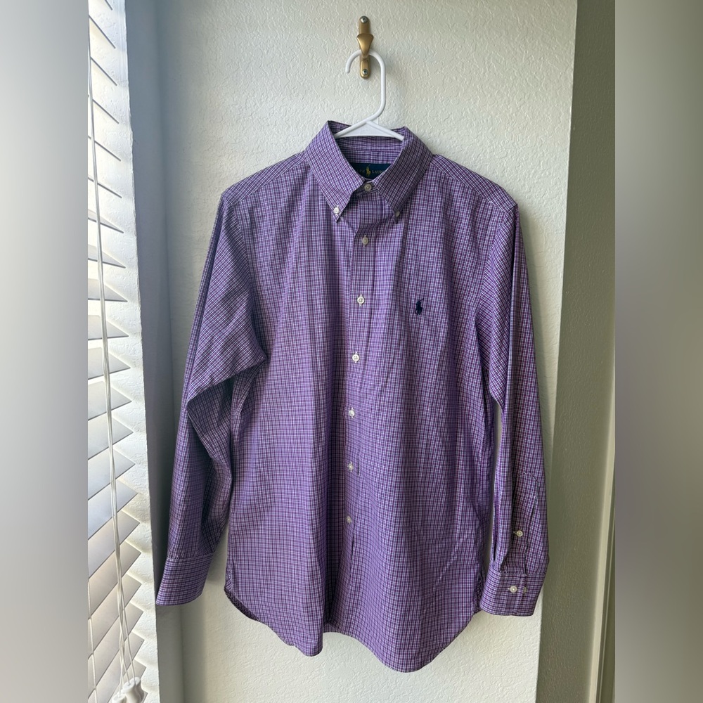 RALPH LAUREN MENS CLASSIC FIT PURPLE AND NAVY DRESS SHIRT